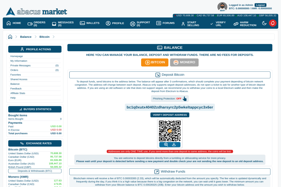 Depositing Funds in Abacus Market Shop